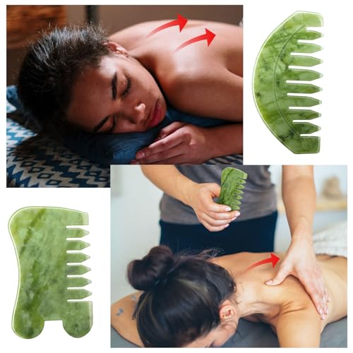 BBTO 2 Pcs Jade Comb for Scalp Massage Gua sha Comb for Head Body spa Hair Multifunctional Handheld Massage Tools(Round, Classic Style) - style: Round, Classic Style