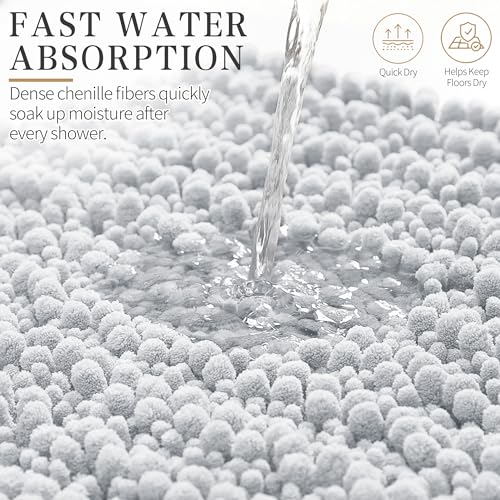 Yimobra Bathroom Rugs Non Slip Washable - Ultra Soft Absorbent Chenille Bath Mat, Quick Dry Shaggy Floor Carpet for Tub Shower, Silver Home Decor Accessories, 24x17 Inch - color: Silver, size: 24" X 17"