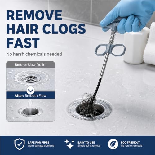 61 Inch Drain Snake Upgraded Ergonomic Grip – Toilet Snake Flexible Grabber Claw for Clog Remover & Pick Up Small Items - color: 63'' Bule Drain Snake