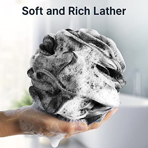 AmazerBath Loofah Sponge, Shower Loofah for Men and Women - Body Scrubber Loofa Set of 3 Classic Black & White Edge, Bath Sponge 60g/PCS - style: Classic Black & White Edge