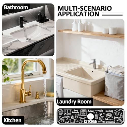 2 Pcs Kitchen Sink Splash Guard Faucet Mat Graffiti Pattern Faucet Mat for Sinks Digital Painting Absorbing Drying Mats for Kitchen Bathroom, 23.6x5.5inch - color: Graffiti Pattern