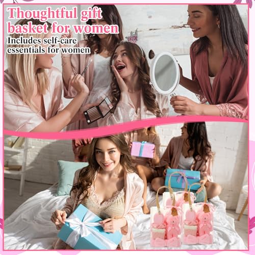 6 Set Spa Gifts Bulk for Women, Sleepover Party Favors Supplies for Bridesmaid Bridal Shower Wedding Guests Baby Shower Birthday Gift with Towels Socks Hair Tie Clip Eye Masks(Pink) - color: Pink