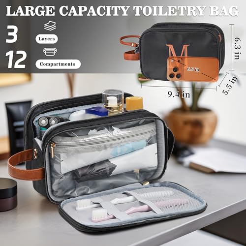 YOOLIFE Black Makeup Bag Toiletry Bag - Personalized Initial Toiletry Bags for Women Men, Travel Size Toiletries Essentials Birthday Gifts for Men Women Letter D Black - color: Black, style: D