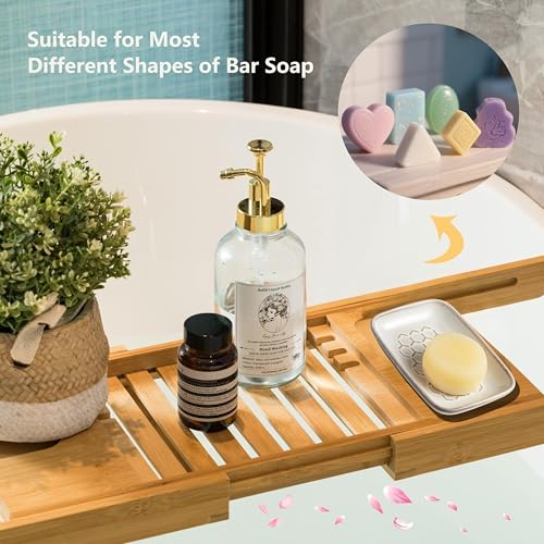 Gomakren Soap Dish for Shower, Ceramic Bar Soap Holder with Honeycomb Design, Soap Saver Tray for Bathroom Kitchen Sink, Sponge & Organizer Tray, Upscale Look, 5.5 Inch, Beige - color: Beige, size: Honeycomb