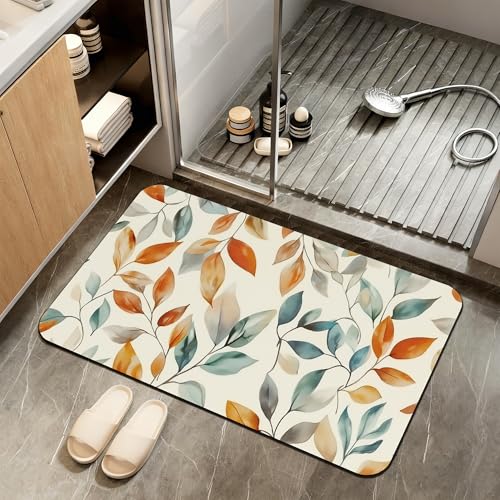Autumn Leaves Bath Mat, Fall Colorful Diatomaceous Earth Bath Mat,Rubber Backing Quick Dry Absorbent Washable Bathroom Rugs for Tub Non Slip 17"x29.5" - color: Autumn Leaves,fall Colorful
