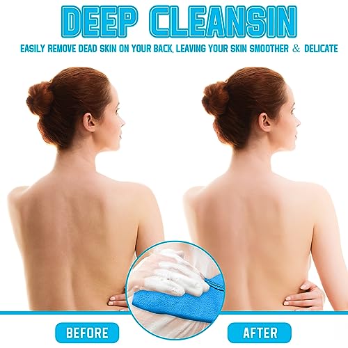 Hosuly Long Exfoliating Back Washcloth Bath Towel and Korean Exfoliating Mitt Italy Towel Korean Wash Cloth Korean Body Scrubber for Women Men Shower Dead Skin Removing Dry Skin (Blue) - style: Blue
