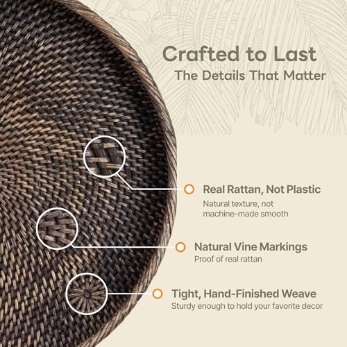 Round Rattan Tray 13.5" — Hand-Woven Wicker Tray for Home Decor (Blackwash) - color: Blackwash, size: 13.5"