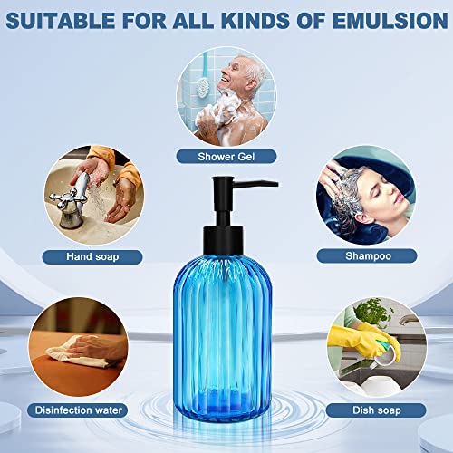 Pack of 2 Glass Soap Dispenser with Black Pump, 400 ml Refillable Pump Dispenser for Kitchen, Bathroom, Order, Laundry Room, Liquid Glass Bottle for Washing Up Liquid, Shampoo, Conditioner (Blue) - color: Blue