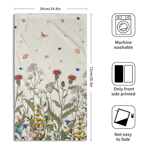 Wildflower Floral Hand Towel Set of 2, Botanical Plant Green Floral Hand Bath Towels for Bathroom Spring Summer Sage Herb Flower Kitchen Towels Decorative Soft Highly Absorbent Face Towels 14”X28” - color: Spring Wildflower