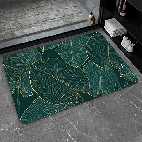 Diatomaceous Earth Bath Mat,The Leaves Non-Slip Volume Super Absorbent Fast Drying for Bathroom Kitchen Door mat,Eco-Friendly Easy to Clean 17×27.5Inch (43 * 70cm) - color: The Leaves, size: 1'5" x 2'4" (Rectangular)