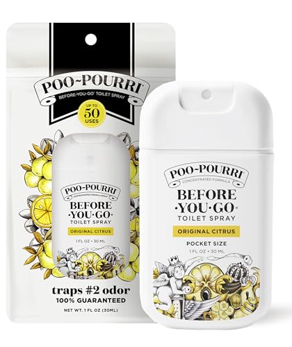 Poo-Pourri Before-You-Go Pocket Toilet Spray, Travel Essentials, Original Citrus, 1 Fl Oz, Up to 50 Uses, On-The-Go Bathroom Odor Deodorizer with Essential Oils, TSA Approved Size, Lemon Bergamot - size: 1 Fl Oz (Pack of 1)