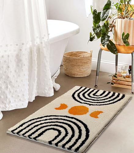 Boho Bathroom Rugs Cute Bohemian Bath Rug Non-Slip Microfiber Abstract Bath Mat for Bedroom Small Carpet Home Decor Soft Funny Beige Washable Rugs for Bathtub/Vanity/Toilet 20x32 inch - color: Beige, size: 1'8" x 2'8" (Rectangular)