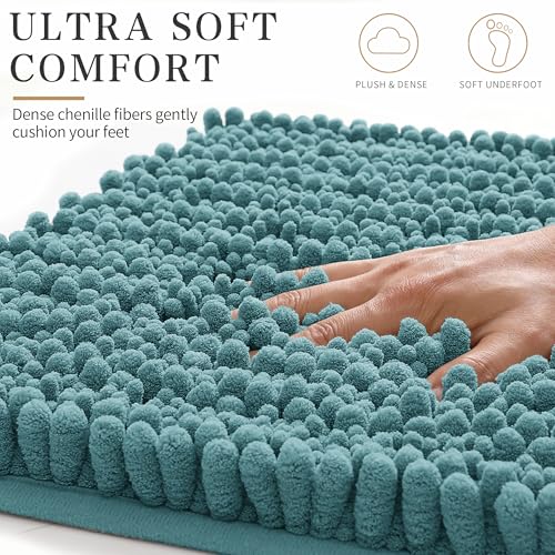 Yimobra Bathroom Rugs Non Slip Washable 24x17 Inch - Ultra Soft Absorbent Chenille Bath Mat, Quick Dry Shaggy Floor Carpet for Tub Shower, Teal Blue Home Decor Accessories - color: Teal Blue, size: 24" X 17"