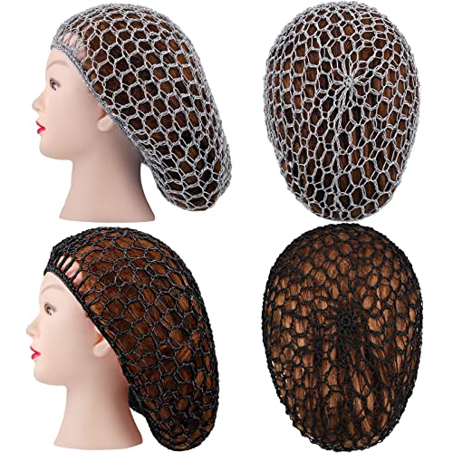Geyoga 6 Pieces Hair Net Snoods for Women Sleeping Mesh Soft Rayon Knit Crochet Hairnet Long Short Curls Hair Cover Accessory (Black, Gray) - color: Black, Gray