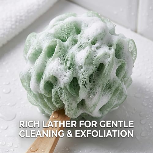 4 Pack Large Bath Puff Loofah Sponge with Long Handle Shower Loofah, Bath Body Back Brush, Spa Brush for Women and Men(4 Color)