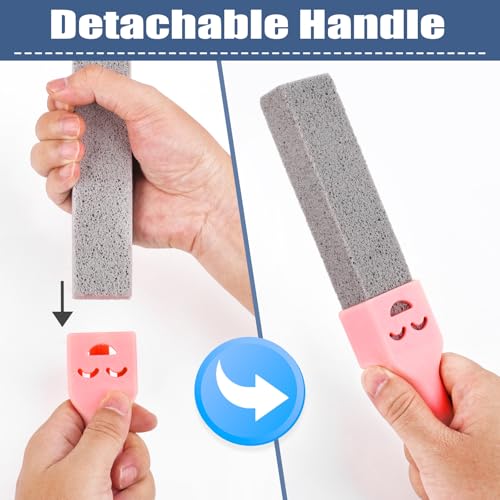 Navona 8 Pack Pumice Stone Scouring Sticks with 2 Universal Handles, Grey Pumice Stone Cleaner for Cleaning Toilets, Bathrooms, Kitchens, Spas and Pools - color: 8-PACK
