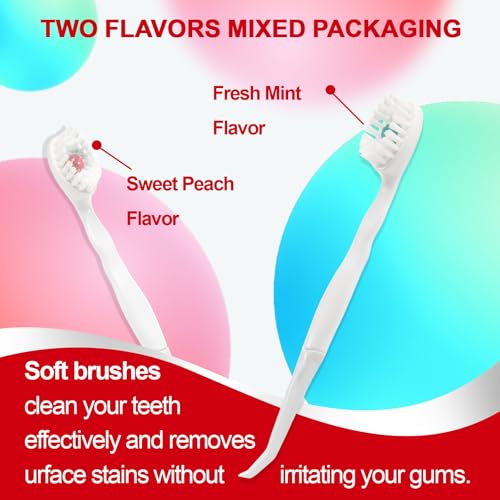 Mini Disposable Toothbrushes with Toothpaste and Toothpick, Tongue Cleaners, Reduce Bad Breath, Tongue Scraper, Prepasted Toothbrush, Pick for Work or Travel (Peach, 20pcs) - color: Peach