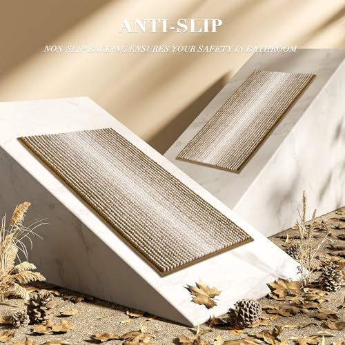 BSICPRO Bathroom Rugs and Mats Sets, 2 Piece Thick Absorbent Chenille Non Slip, Soft Shaggy Bath Room Floor Mats for Bathroom, Machine Washable (Petrified Oak, 20" x 32" Plus 16" x 24") - color: Petrified Oak, size: 20" x 32" Plus 16" x 24"