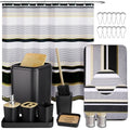 24PCS Bathroom Sets with Shower Curtain and Rugs,Black Bathroom Accessories Set Waterproof White and Gold Shower Curtain Set,Black and White Bathroom Accessories - size: Bath Set+Shower Curtain+Bath Rugs, style: Black8