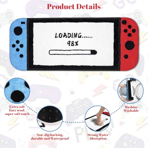 Gaming Bath Mat, Gamer Bath Rugs Non-Slip Absorbent PlayStation Rug Video Game Rug for Bathroom Floor Tub Kids Bathroom Rugs - color: Blue-white-red