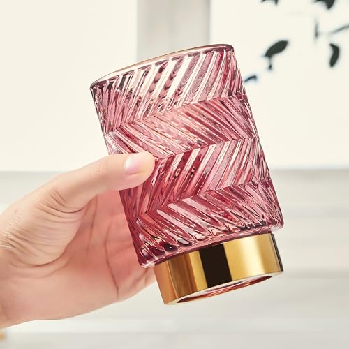Makeup Brush Holder Organizer,Toothbrush Holders,Desk Pen Pencil Holder,Multifunctional Vintage Glass Brush Cup（A40-4-US） - color: Red