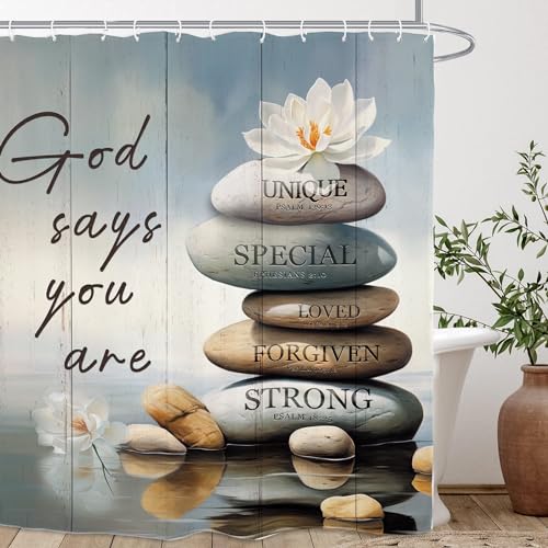Zen Spa Shower Curtain 60Wx72L Inch Meditation Quotes Motivational Inspirational Positive Bible Christian Bathroom Set Accessories Decor with 12 Pack Hooks - color: Zen Spa, size: 60"W x 72"L (Pack of 1)