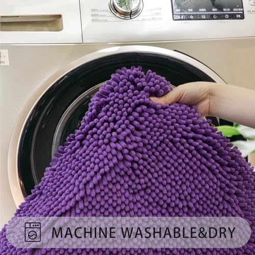 U-Shaped Toilet Rug, Chenille Contour Bathroom Mat, Non-Slip PVC Backing, Machine Washable, 20x20, Purple - color: Purple, size: 1'8" x 1'8" (20"x 20"U)