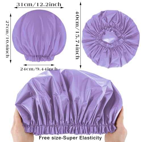 2 PCS Large Shower Cap for Braids - Waterproof Shower Cap for Women, Reusable XL Plastic Shower Caps Jumbo Bath Bonnet for Long Thick Curly Hair, Locs, Twist Braids (Pink, Purple) - color: Pink+Purple