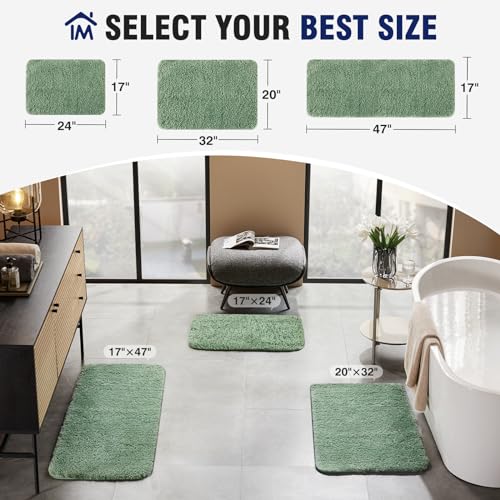 TECHMILLY Super Soft Shaggy Bathroom Rugs, Absorbent Thick Non Slip Microfiber Bath Rugs, Quick Dry Machine Washable Bath Mat for Bathroom Floor, Bathtub and Shower 17"x24" - color: Sage, size: 1'5" x 2' (Rectangular)