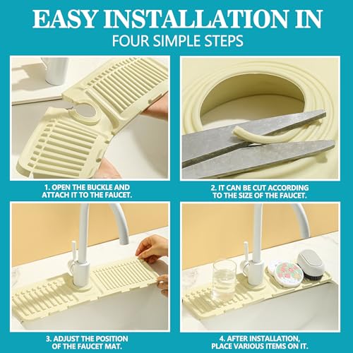 Faucet Mat for Kitchen Sink, Silicone Faucet Handle Drip Catcher Tray Mat, Silicone Kitchen Sink Splash Guard, Ideal Protective Tray for Stone Sinks in Kitchen & Bathroom - color: Yellow