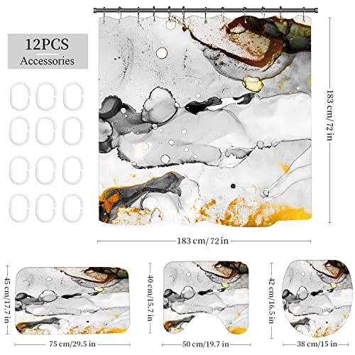 Marble Bathroom Sets with Rugs for Bathroom Decor, 72x72 Inches Gold Shower Curtain with Non-Slip Rugs and Accessories, Waterproof Machine Washable Bath (Curtain Set-Yellow Gray Marble13) - color: Curtain Set-yellow Gray Marble13