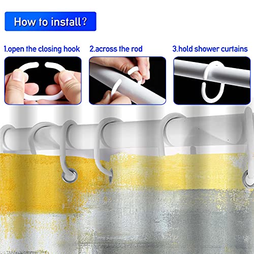 Lnond 4Pcs Yllow Bathroom Shower Curtain Sets with Rugs, Yellow Grey Abstract Painting Bathroom Sets with Shower Curtain and Rugs and Accessories - color: Yellow-01