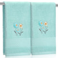 SmoothNovelty 2 Pcs Daisy Hand Towels Teal Flower Bathroom Decor 14x29 Inch Embroidered 100% Cotton Soft Absorbent Spring Summer Decorative Daisy Hand Towels for Bathroom Kitchen - style: Daisy Flower