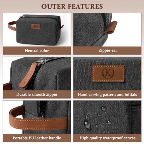 Travel Essentials Canvas Toiletry Makeup Bag Dopp Kit Dark Grey(Initial C) | Waterproof Cosmetic Bag Travel Vacation Essentials Bathroom Organizer Personalized Gift For Father Husband Groomsmen Birthday - color: Dark Grey, style: C
