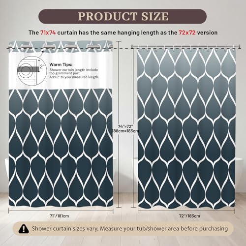 Yiatn No Hook Ombre Aegean Blue Shower Curtain with Snap in Fabric Liner Set - Hotel Style with See Through Mesh Top Window, 71x74 INCH - color: Ombre Aegean Blue, size: 71"W x 74"L (Pack of 1)