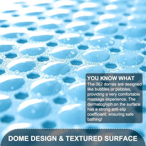 TEESHLY Bath Tub Shower Mat, Non Slip Bathtub Floor Liner Mats with Suction Cups and Drain Holes, Machine Washable Bathmat for Bathroom Floor Safety, 40 x 16 Inch, Sky Blue - color: Sky Blue