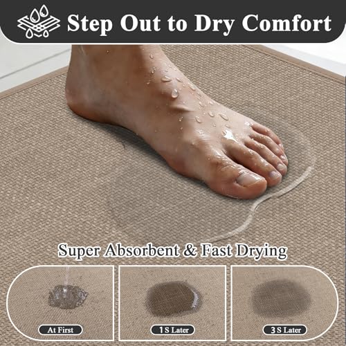 SHACOS 3 Piece Bath Mats Toilet Rug U-Shaped, No Slip Rubber Bath Rugs for Bathroom Toilet, Ultra Thin Bathroom Rugs Washable Quick Dry Absorbent Bathroom Mat (17"x24"+20"x32"+ U-20"x24") - color: Brown, size: 17"x24"+20"x32"+U20"x24"