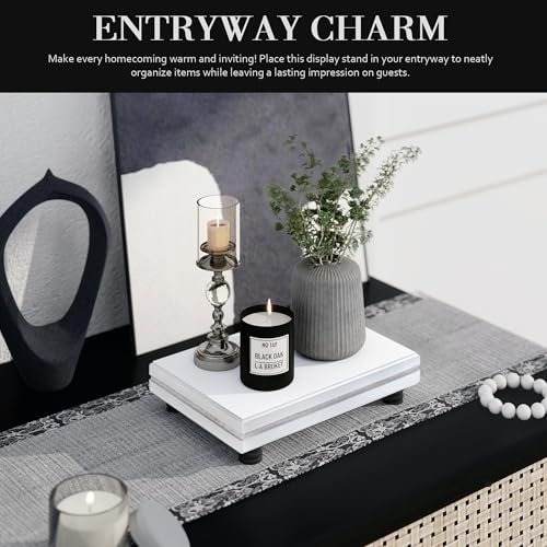 EOSAHR Farmhouse Wooden Pedestal Stand for Home and Kitchen Use – Decorative Tray for Sink Sponge Holder – The Bathroom Counter Organizer to Elevate Home Decor (Black & White) - color: Black & White