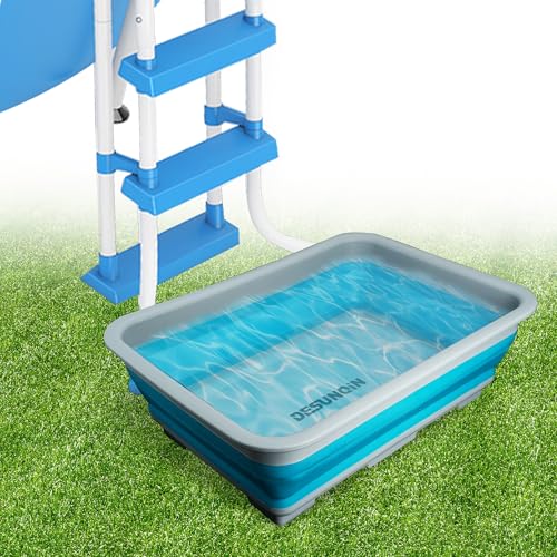 11.8" x 7.87" x 4.5" Pool Foot Bath Tray for Swimming Pool, Non- Slip Collapsible Foot Bath for Pool, Portable Foot Tub for Pool for Above Ground Pool Accessories, Rinse Feet Keep Pool Clean - color: Grey + Blue