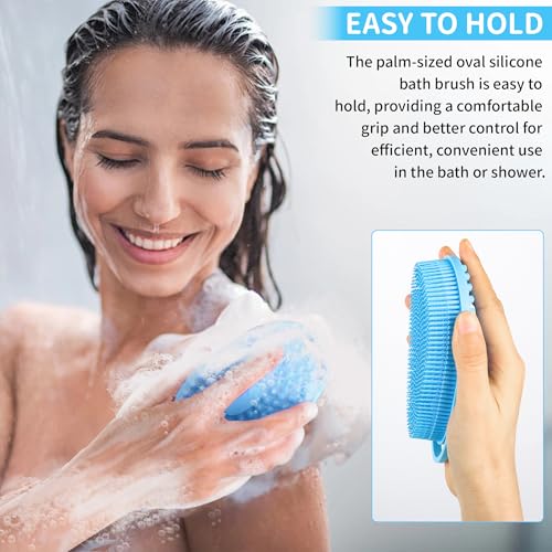 Silicone Body Scrubber for Shower – 2 Pack Soft Exfoliating Loofah Alternative, Gentle & Quick-Drying Silicone Body Wash Scrubber Brush for Sensitive Skin Women Men Kids (Blue & Green)