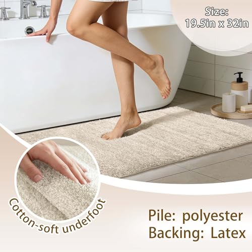 Non-Slip & Super Absorbent Bath Mat, 32x20 Inch Large Microfiber Bathroom Rug, Ultra Plush Quick Dry Machine Washable Shaggy Carpet for Shower Tub Floor, Beigem - color: Beige, size: 32"x20"