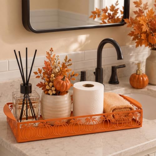 Autumn Pumpkin Toilet Paper Basket Cute Metal Toilet Tank Paper Holder with Handle Orange Pumpkin Bathroom Storage Organizer Accessories Fall Decor for Bathroom Restroom - style: Autumn Pumpkin