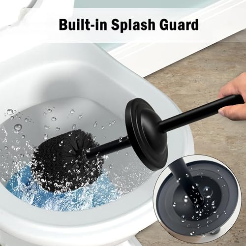 Stainless Steel Toilet Bowl Brush with Holder Metal Bathroom Cleaning Set Rustproof Hygienic Durable Modern Design - color: Matte Black