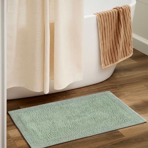 Cotton Reversible Bath Mat 20x32 Inch Sage Green, 100% Cotton Bathroom Rug, Soft Absorbent, Anti Skid, Machine Washable Bathmat for Shower, Tub, Entryway - color: Soft Green, size: 1'8" x 2'8" (Rectangular)