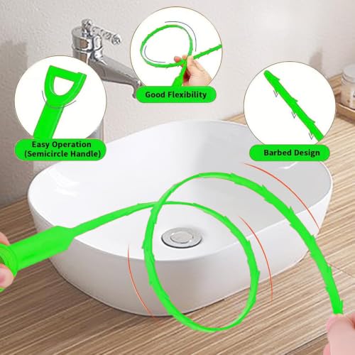 Drain Snake Clog Remover:3 Pcs Hair Clog Auger, 20 Inch Drain Cleaner Tool Suitable for Dredging Clogged Pipes, Sink, Shower Drains - color: Green