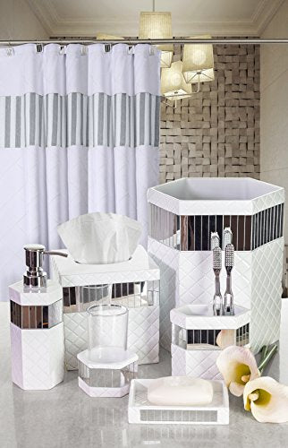 Creative Scents Quilted Mirror White Toothbrush Holder – Bathroom Toothbrush Organizer - Decorative Toothbrush and Toothpaste Holder for Bathroom Holds Multiple Toothbrushes and Paste - style: Toothbrush Holder
