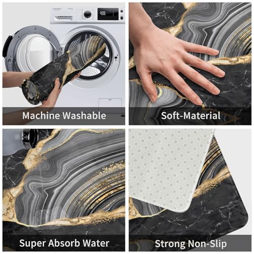 Bath Mat Luxury Black Gold Marble Quick Dry Bathroom Rugs Non Slip Absorbent Shower Flannel Rug Floor Mat for Bathroom,Bathtub,Sink,Bedroom,16"X24" - color: Cay11