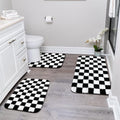 Uphome Bathroom Rugs Set 3 Piece, Black and White Checkered Bath Mat Set Non Slip Machine Washable, Soft Plush Microfiber Bathroom Mat with U Shaped Toilet for Tub, Shower - size: 18x25+20x31+U Shape 20x24 inch