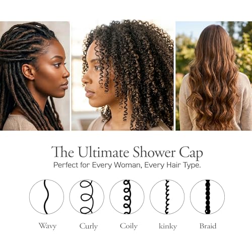 DONNA Super Jumbo Shower Cap – Comfortable Elastic Band, 100% Waterproof Hair Cap for Long Hair, Braids & Thick Styles, Reusable Big Shower Cap for Women, Keeps Hair Dry & Protected, Black - color: BLACK