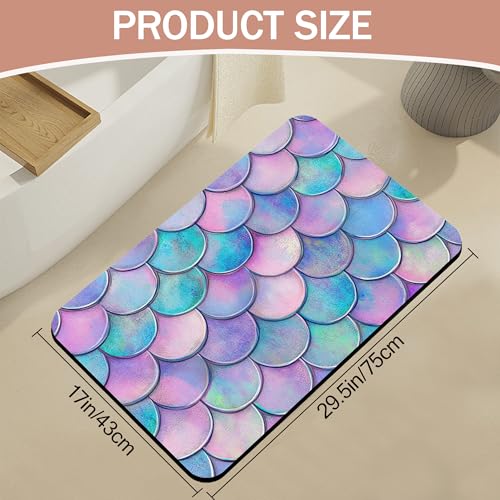 Diatomaceous Earth Bath Mat,Mermaid Scale Colorful Bath Rugs,Non-Slip Thin Absorbent Fast Drying Easy to Clean for Bathroom Laundry Home Kitchen Door Mat 17x29.5Inch - color: Mermaid Scale Colorful
